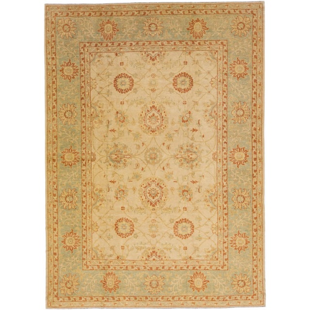 Textile 2010s Handmade Modern Turkish Wool Rug With Tan Floral Field For Sale - Image 7 of 7