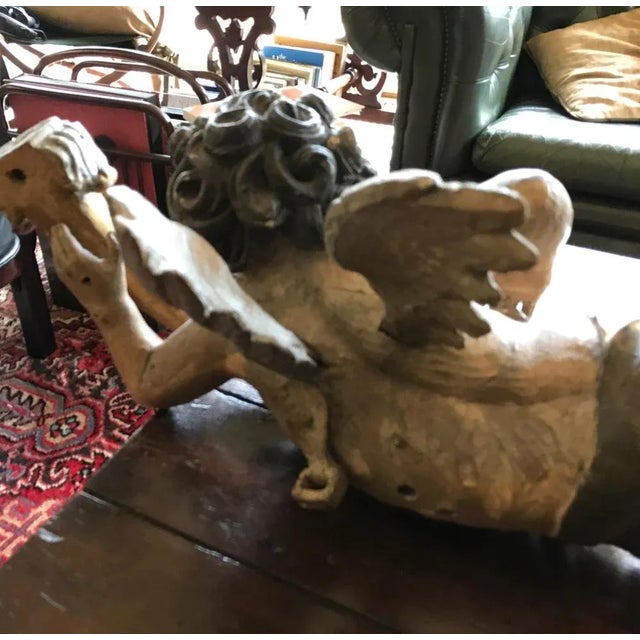 Wood 17th Century Baroque Wooden Polychrome Angel, 1675 For Sale - Image 7 of 10