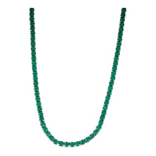 Green Onyx Gemstones Square-Cut Link Necklace for Women Gift For Sale