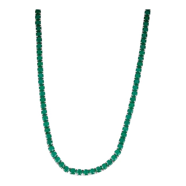 Green Onyx Gemstones Square-Cut Link Necklace for Women Gift For Sale