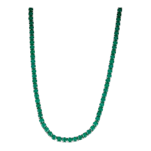 Green Onyx Gemstones Square-Cut Link Necklace for Women Gift