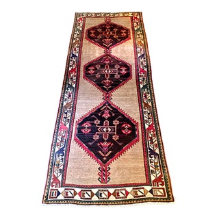 Mid 20th Century Vintage Handmade Wool Persian Shiraz Runner Rug Iran For Sale