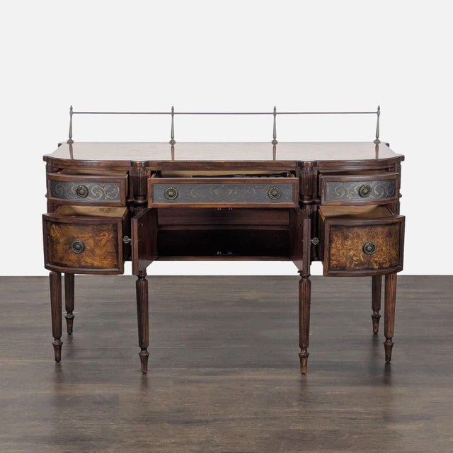 Traditional Sideboard With Decorative Veneers and Metal Embellishments For Sale - Image 3 of 13
