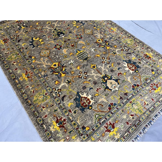 Gray Sultani Wool Rug With Persian Floral Design, 5'9" X 7'8" For Sale - Image 6 of 13