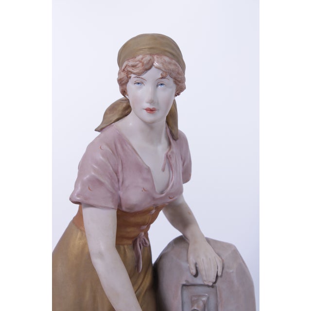 Art Nouveau Royal Dux Bohemian Female Water Carrier Porcelain Statue For Sale - Image 3 of 16