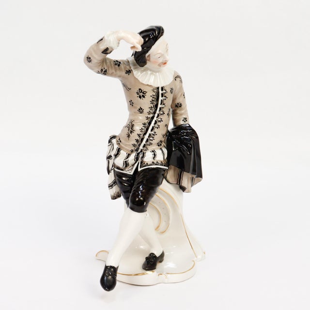 Late 20th Century Nymphenburg Porcelain Commedia Dell'Arte Figure of Scaramuz For Sale - Image 5 of 12