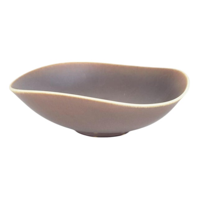 Brown Glazed Studio Ceramic Bowl with Light Rim by Berndt Friberg for Gustavsberg, 1965 For Sale