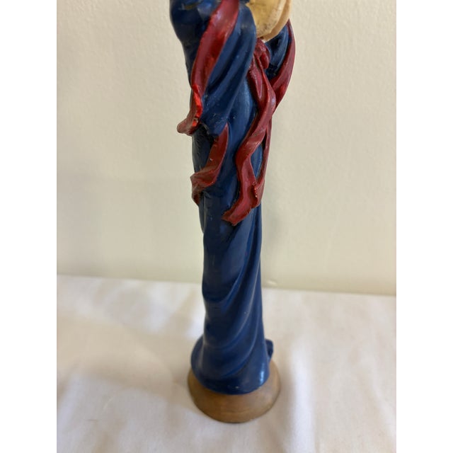 Wood Vintage Blue Angel Figurine With Gold Wings For Sale - Image 7 of 11