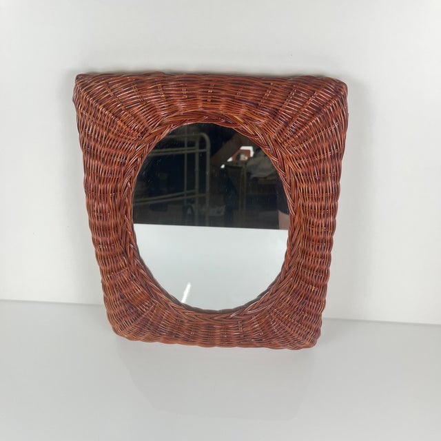 Mid-Century Modern Small Woven Wicker Mirror, 1960s For Sale - Image 3 of 9