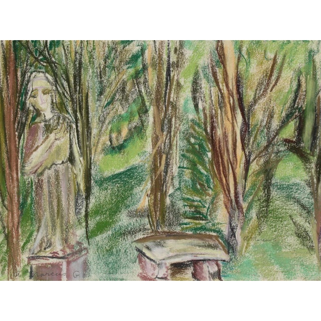 "Garden Caramoor" 1964 Lush Green Pastel Scene For Sale