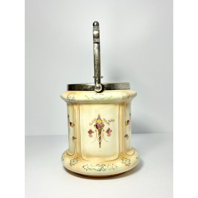1910s 1910s Antique English Crown Devon Cream Ceramic Biscuit Barrel Jar & Lid For Sale - Image 5 of 11