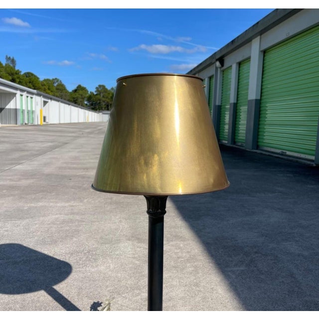 Visual Comforts Patinated Bronze Neo Classical Empire Brass Shade Table Lamps For Sale In West Palm - Image 6 of 10
