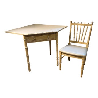 Corner Desk and Chair Thomasville Allegro Faux Bambo 1966 For Sale