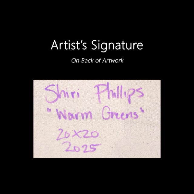 Warm Greens - Impasto Inspired Colorful Thick Paint and Glitter Abstract Original Artwork by Shiri Phillips For Sale - Image 10 of 10