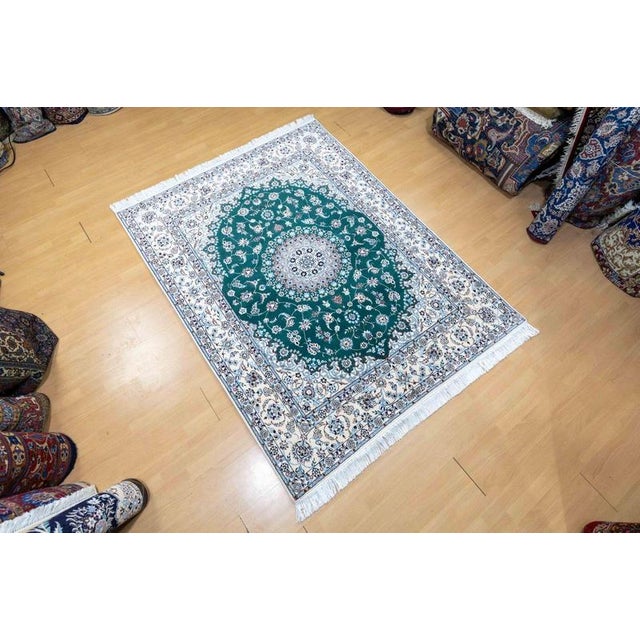 Middle Eastern Rug in Green Wool For Sale - Image 3 of 16