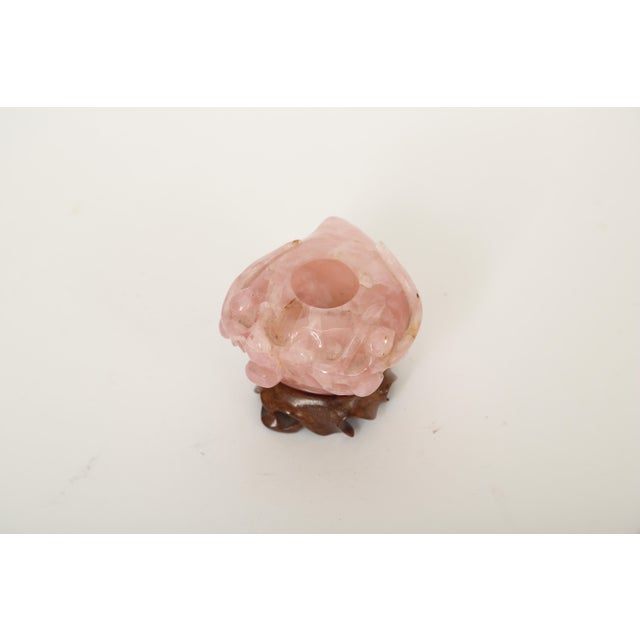 Chinese brush washer in the form of a peach, which represents wisdom. The peach is hand carved from rose quartz and the...
