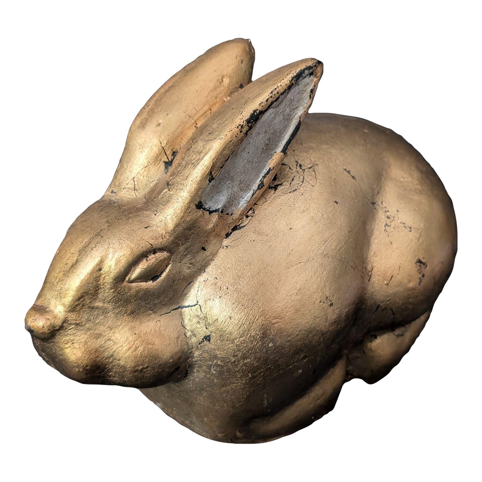 Late 20th Century Gold Leaf Pottery Bunny Rabbit Figurine | Chairish