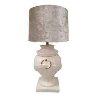 Vintage Table Lamp with Light Cream Ceramic Base with Golden Details For Sale