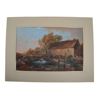 French School From the Beginning of the 19th Century "Pastoral in a Landscape at the Mill" Gouache For Sale