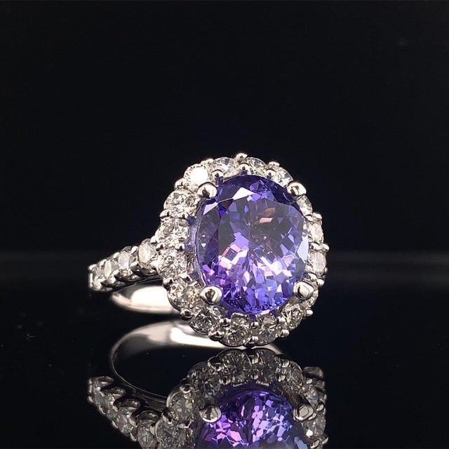 Tanzanite Diamond Ring 14k White Gold 5.30 TCW Certified For Sale - Image 9 of 18