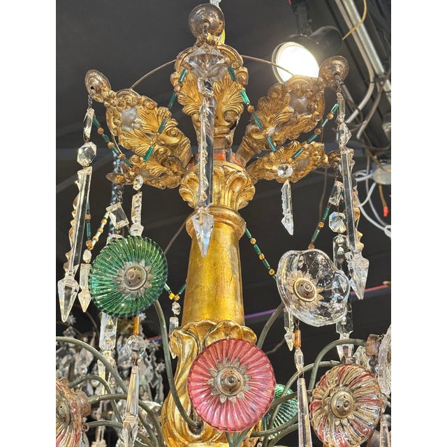 19th C. Italian Tuscan Giltwood and Crystal Chandelier For Sale - Image 9 of 10