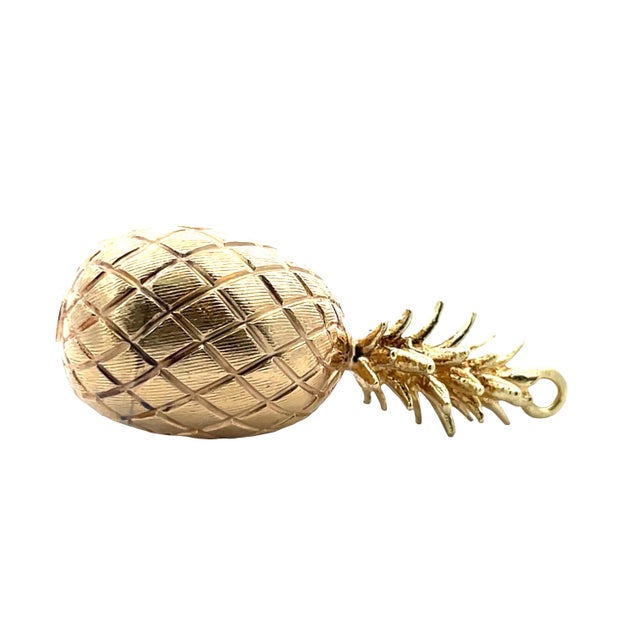 Solid 14k Yellow Gold Pineapple Pendant/Charm For Sale - Image 4 of 6