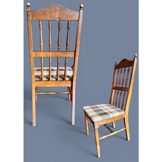 Wood Vintage Dixie Dinette Side Chair-Plaid Upholstered-Colonial Revival-Farm-Desk For Sale - Image 7 of 11