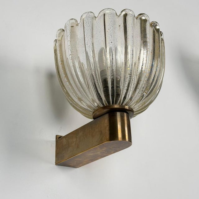 Murano Crystal Sconces with Suspended Gold Leaf Particles by E. Barovier for Erco, 1940s, Set of 2 For Sale - Image 12 of 18