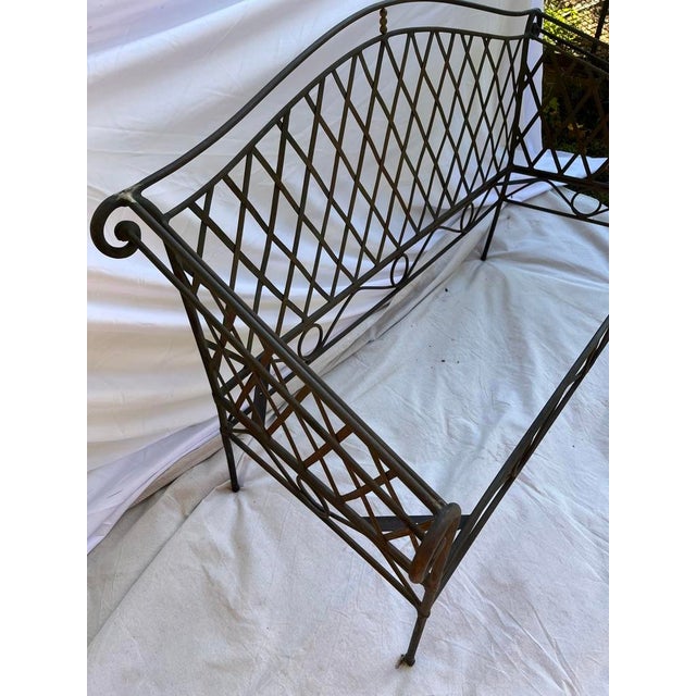 Vintage Lattice Iron Outdoor Bench For Sale - Image 6 of 13