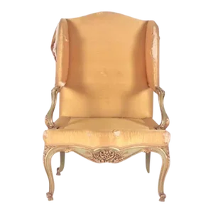 Painted Gilt and Green Polychrome Louis XV Style Wing Back Bergere 19th Century