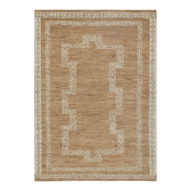 6x9Ft. Natural Brown Cream Jute Taureg Inspired Soumek Jute Hand Woven Rug For Sale
