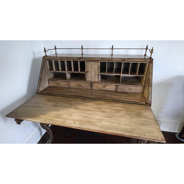 1990s Lillian August French Provincial Painted Floral Slant-Front Secretary Desk With Brass Gallery For Sale - Image 9 of 18