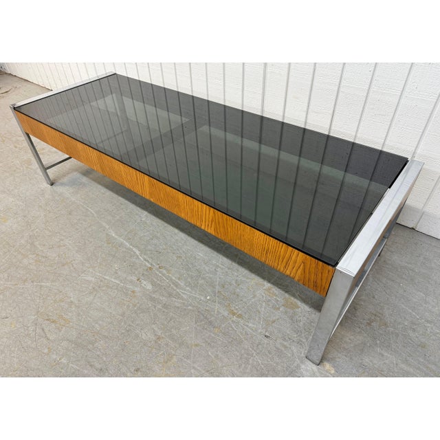 Mid-Century Modern Mid-Century Modern Walnut & Chrome Smoked Glass Coffee Table For Sale - Image 3 of 7
