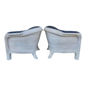 Pair of White Washed Pencil Reed Armchairs From 80's by La Cor Wicker Ca