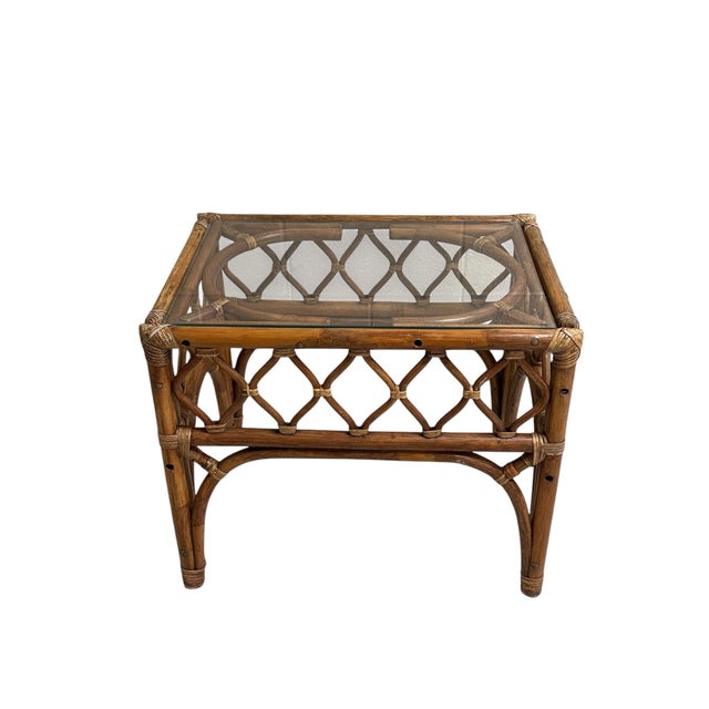 Mid 20th Century Mid-Century Rattan and Glass End Table For Sale - Image 5 of 10