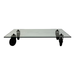 Gae Aulenti Tavolo Con Ruote Low Glass Coffee Table on Casters for Fontana Arte