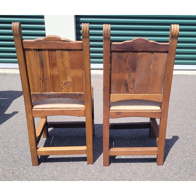 1970s Fabulous Set of 10 Spanish Misssion Leather Seat Dining Chairs For Sale - Image 4 of 12