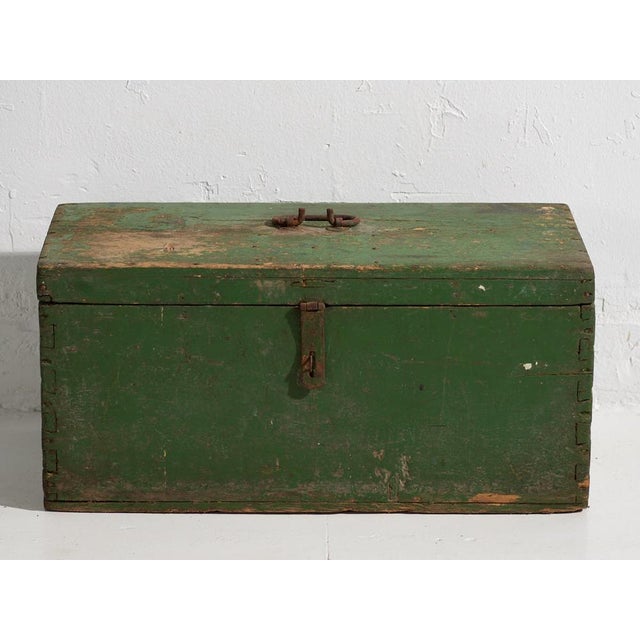 Small Antique Green Wooden Chest, 1910s For Sale - Image 4 of 8