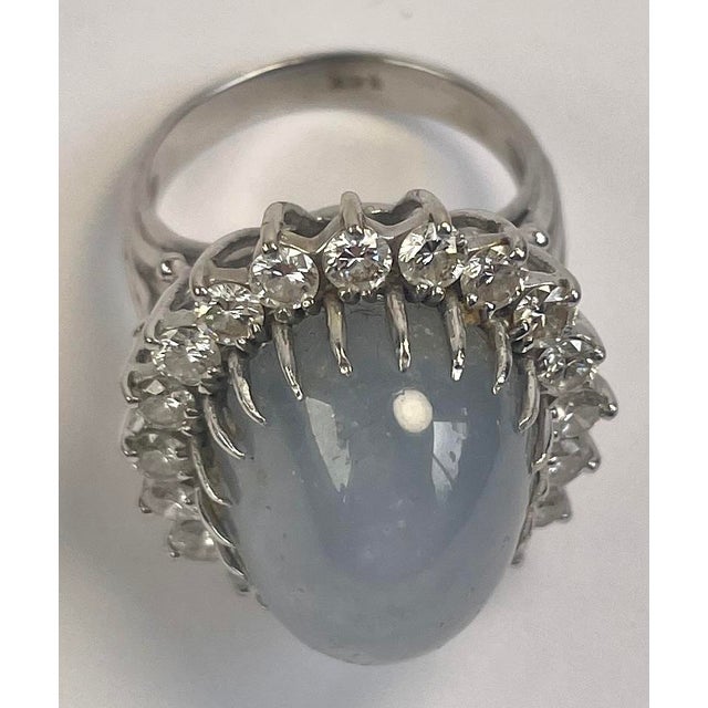 1950s Plum Cabochon Sapphire, Diamond, and 14k White Gold Ring, Size 6.5 - For Sale - Image 4 of 8