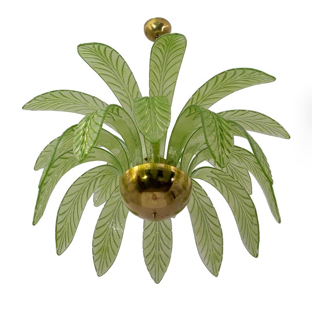 Mid-Century Modern Murano Glass and Brass Palm Leaves Chandelier from Maestri Muranesi, 2000, Set of 2 For Sale - Image 6 of 10