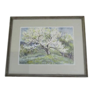 Mid 20th Century "Willow in the Spring" Watercolor Painting, Framed For Sale