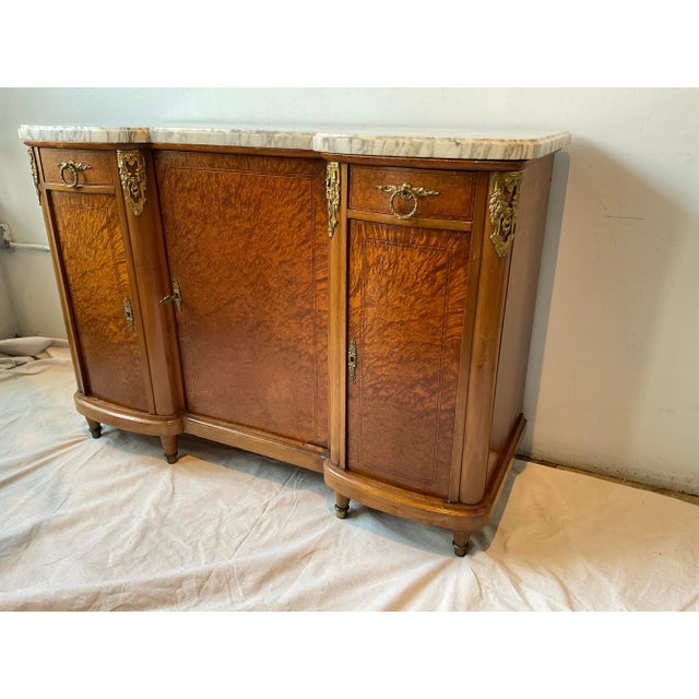 1920s French Burlwood Marble Top Sideboard For Sale - Image 4 of 12