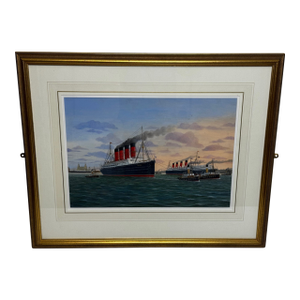 Sisters of the Mersey RMS Lusitania & RMS Mauretania Nautical Masterpiece Painting Framed C2015