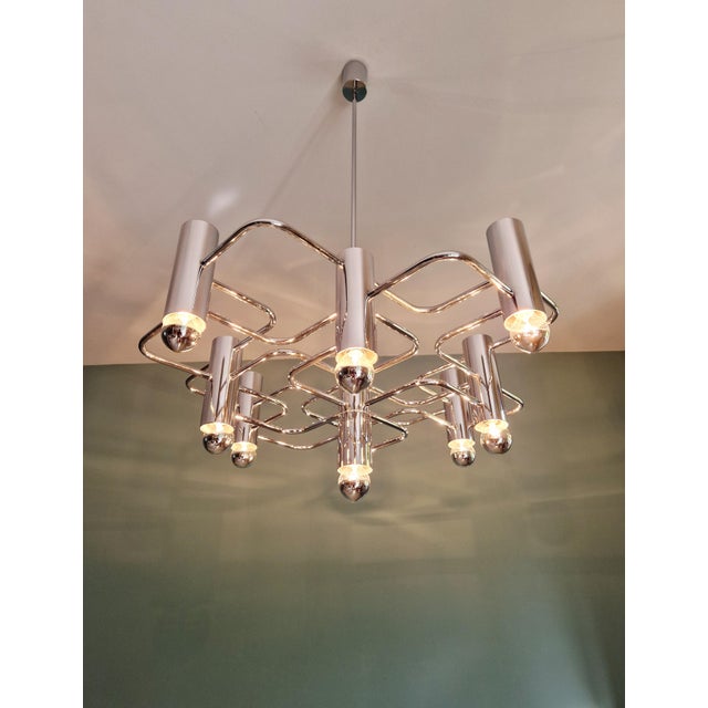 Geometric Chrome Metal Chandelier by Gaetano Sciolari for Boulanger, 1970s For Sale - Image 10 of 15
