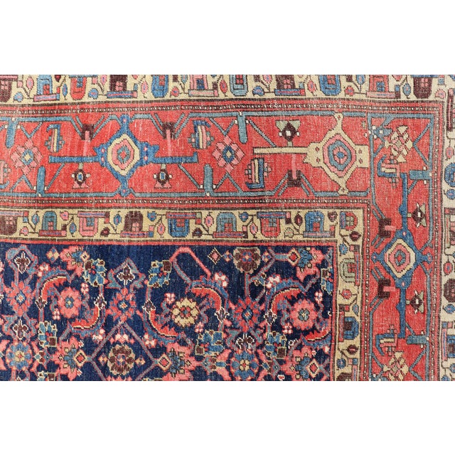 Antique Persian Bidjar Gallery Rug With Navy Field and Red Geometrics 6'3 X 12'9 For Sale - Image 11 of 17