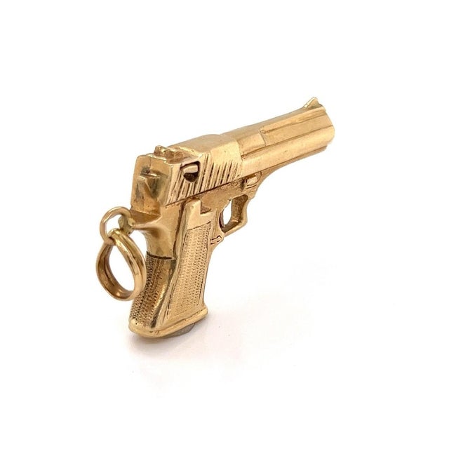 Contemporary Mid 20th Century Pistol Handgun Charm Pendant in Solid 14k Yellow Gold 20.7g For Sale - Image 3 of 11