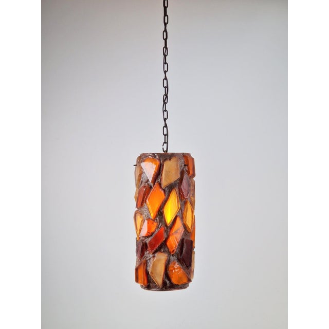 Brutalist Funk-a-delic 60's Hanging Chunky Acrylic Swag Lamp, Handmade Amber Acrylic Crystal Cylinder Beautiful autumn...