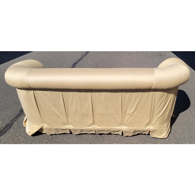 Art Deco Beautiful Custom Made Sofa in a Safron Color Light Gold Fabric For Sale - Image 3 of 12