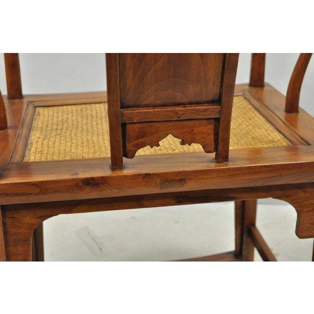 Antique Chinese Elm Hardwood Horseshoe Oriental Huanghuali Lounge Arm Chair For Sale - Image 14 of 16