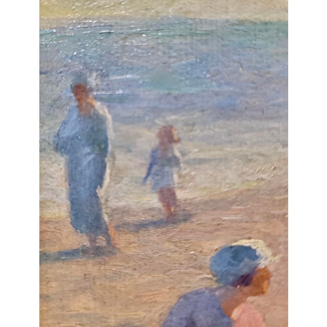 Blue Jean Aristide Rudel- Mothers & Young Daughters at the Beach W/Parasol -1920s Oil Painting For Sale - Image 8 of 11